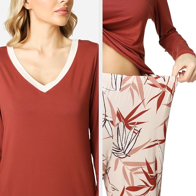 GYS Viscose from Bamboo Women's Pajama Sets Super Soft Long Sleeve Sleepwear Comfy Winter Pjs Sets S-4X