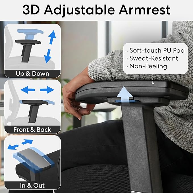 Autonomous ErgoChair Pro Ergonomic Office Chair Foam Grey Adjustable Lumbar Support, Rolling Swivel - Home Office Desk Chairs with Wheels and Arms - Ergonomic Desk Chair Comfy for Gaming & Long Hours