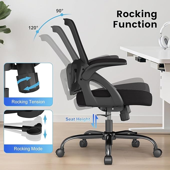 AnyGod , Ergonomic Mesh Gaming Mid Back with Comfy Lumbar Support Swivel Task Executive Chairs with Wheels, Flip up Arms for Home, Office, Study