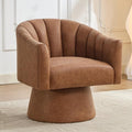 Swivel Accent Chair, Faux Leather 360° Swivel Barrel Chair Upholstered Modern Living Room Chair, Overstuffed Reading Armchair for Bedroom,Vanity,Office-Brown