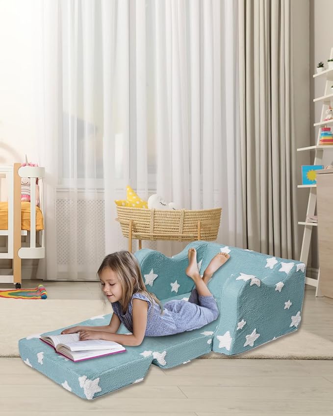 Toddler Couch, Kids Couch for Toddler Fold Out, 2-in-1 Convertible Kid Sofa to Lounger Bed for Girls and Boys, Ideal for Reading Sleeping Gaming Decor (Green)