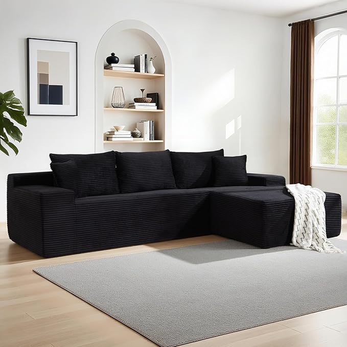 105" Cloud Modular Sectional Couch with L-Shape Chaise, Upholstered Corduroy Couches for Living Room, No Assembly Required Deep Seat Boneless Sofa