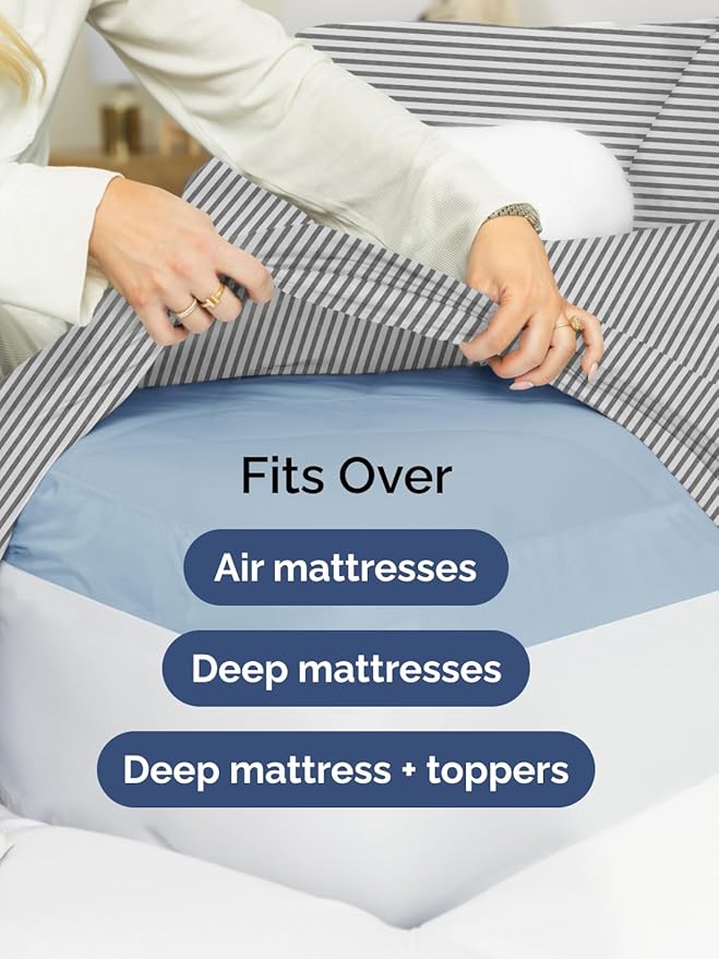 Extra Deep Pocket Twin Sheets - 3 Piece Breathable & Cooling Bed Sheets - Hotel Luxury Bed Sheet Set - Soft, Wrinkle Free & Comfy - Easily Fits Extra Deep Mattresses - Deep Pocket Grey Striped Sheets