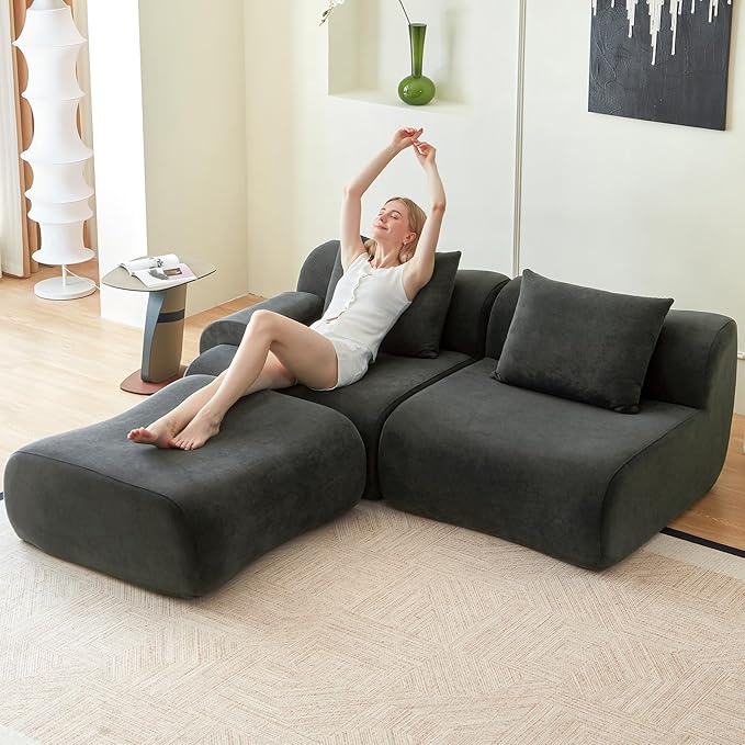 Cloud Couch Sectional,114"-Boneless Couch in a Box,Upholstered Couches for Living Room Bedroom with L-Shape Chaise,Modern Comfy Sofa-Cool Gray Couches,No Assembly Required