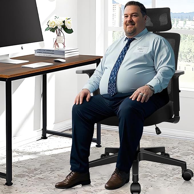 CLATINA Heavy Duty Ergonomic Office Chair 400LBS, Big and Tall Desk Chair with Adjustable Lumbar Support Mesh Back & Headrest, Swivel Computer Task Chair with 3D Arms for Home, Conference, Black, 8PCS