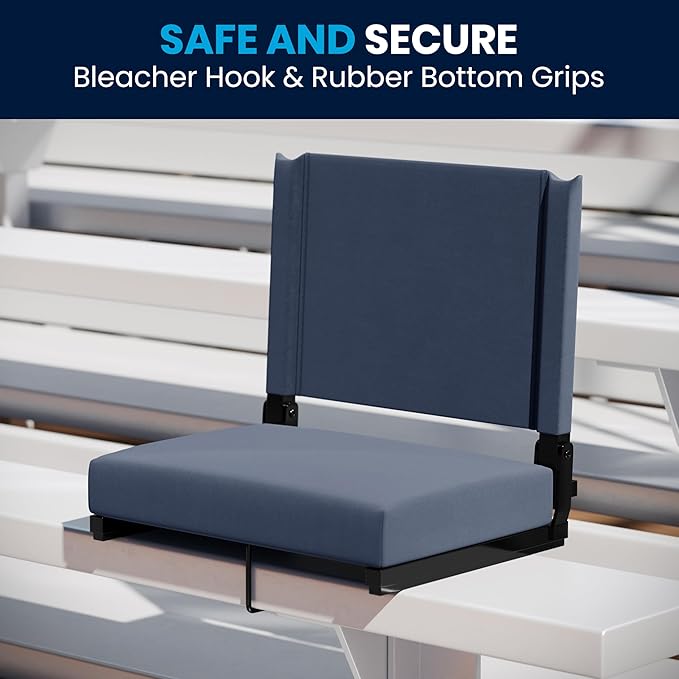 Flash Furniture Grandstand Portable Stadium Seats for Bleachers or Benches, Folding Padded Stadium Chairs with Handle, Pack of 2, 500 lb. Weight Capacity, Navy Blue
