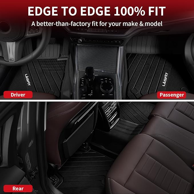 LASFIT Floor Mats 2019-2023 2024 2025 for BMW 3 Series G20 3 Series 330i 330e M3 M340i Accessories Sedan Only, Custom Fit TPE All Weather Car Liners 1st & 2nd Row Full Set, Black(NOT for GT & 2 Door)