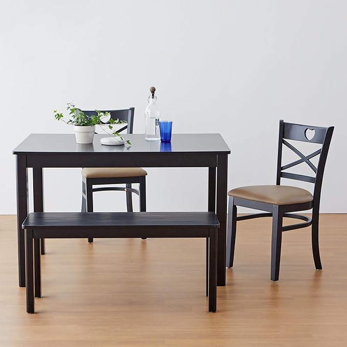 Livinia Cabin 45.3" Wooden Dining Table/Small Rectangular Modern Farmhouse Solid Wood Kitchen Table Desk (Black)