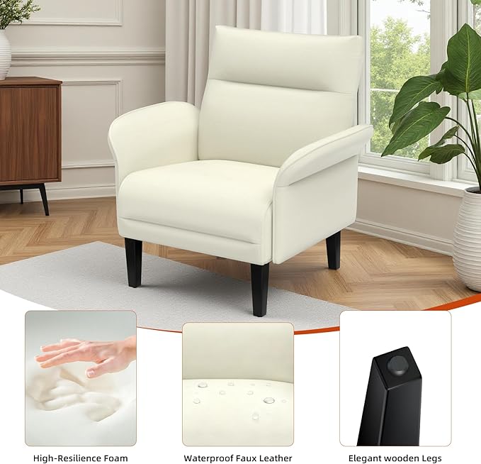 3-Piece Symmetrical Shawl Arm Sofa Set, Faux Leather Loveseat & 2 Accent Chairs with Wide Armrests, Wooden Legs, Upholstered Living Room Set for Cozy Spaces(Beige)
