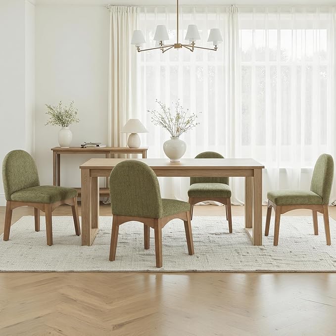 HNY Mid Century Modern Dining Chairs Set of 2, Chenille Upholstered Dining Room Chairs Armless Kitchen Chairs with Solid Rubberwood Legs, Accent Side Chairs for Living Room, Green