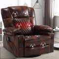 Comermax Massage Recliner Chair with Heat, 360° Swivel Rocker Recliner Chair with Cup Holders, 150° Recline PU Leather Recliner for Living Room, Brown