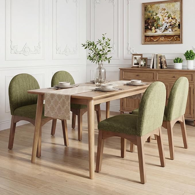 DUOMAY Modern Dining Chairs Set of 2, Mid Century Chenille Upholstered Dining Room Chairs Kitchen Chairs with Solid Rubberwood Legs, Armless Accent Side Chairs, Green