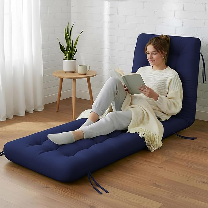 Vercraft Long Floor Cushion Large Floor Cushion with Brushed Cotton 74.8 x 27.5 x 3.15 in Jumbo Lounger Pillow for Outdoor Indoor Bay Window Meditation Yoga Reading Sleeping (Navy Blue)