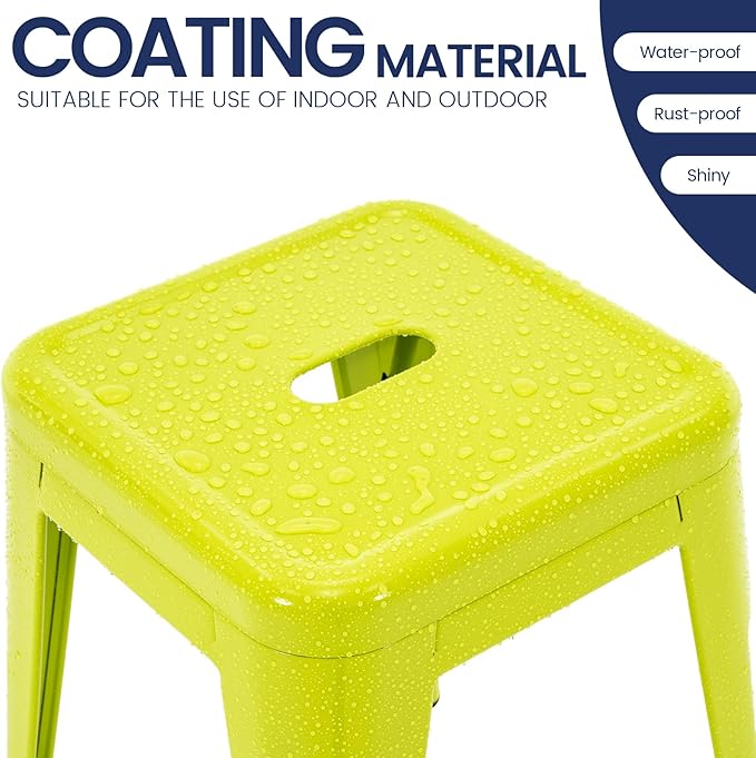 Brage Living 18 Inch Industrial Metal Stools Set of 4, Stackable Classroom Kitchen Short Stools, Backless Metal Dining Chairs for Indoor Outdoor (Lime Green)