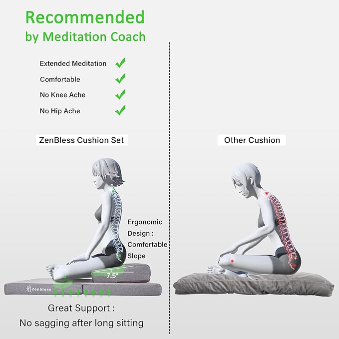 ZenBless Zafu Meditation Cushion Set,Yoga Meditation Pillow for sitting on floor,Large Square Meditation Mat and Pillow Set, Floor Pillow, Washable Cover(27.6")