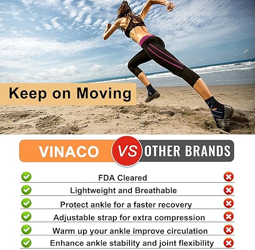 Vinaco 1 Pair Adjustable Compression Ankle Brace for Sprained Ankle, Strong Support & Breathable Ankle Support for Injury Recovery, Joint Pain, Swelling, Man & Women