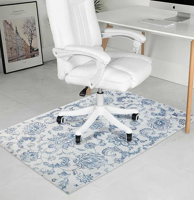 Chair Mat for Hardwood Floor, 36" x 48"Desk Mat for Hard Wood & Tile, Anti-Slip Hard Floor Protector Rolling Chair Mat, Protector for Home Office, Blue Flower