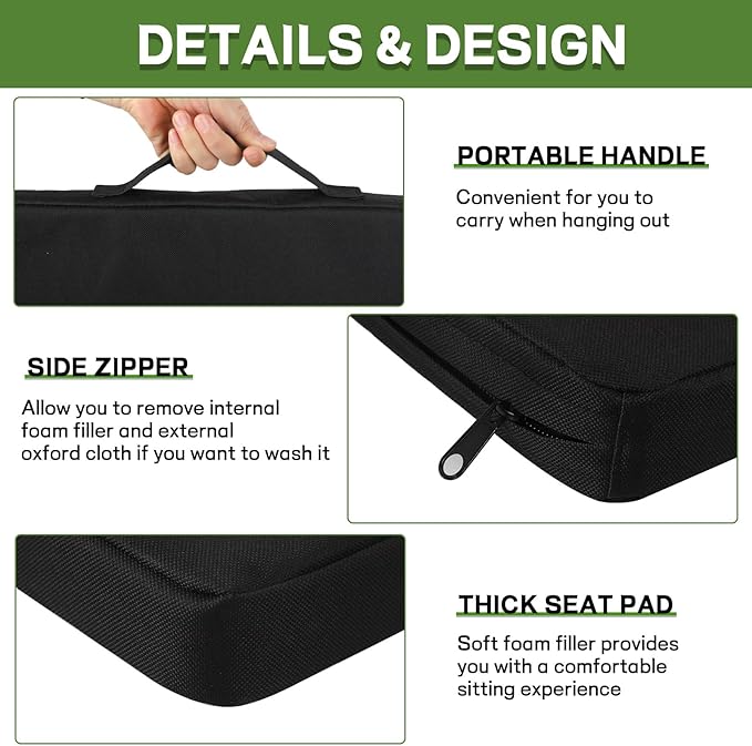 Kirvoita Multi-Functional Stadium Seat Cushions 2 Pack, Waterproof Oxford Filled with High Resilence Sponge, for Any Outdoor Events Use (Black)