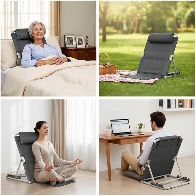 Jarler Bed Backrest Adjustable Chair - Lifting Folding Bed Back Rest Support Resting Reading Seating Beach, 6 Degree Sit-up Folding Wedge for Elder Disability (Oxford Cloth, Black)