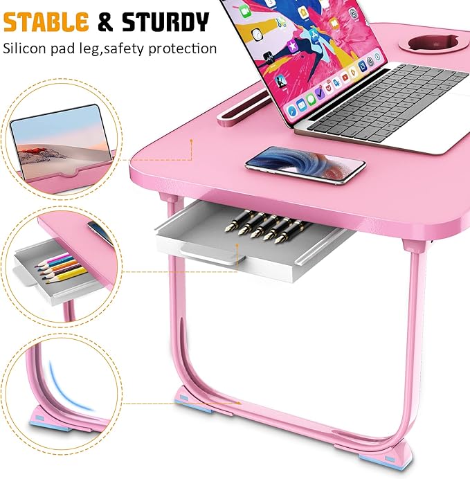 Fayquaze Lap Laptop Desk, Portable Foldable Laptop Bed Table with Storage Drawer and Cup Holder, Lap Desk Lap Bed Stand Tray Table Serving Tray for Eating, Reading and Working