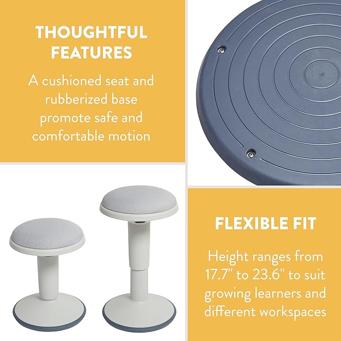 Adjustable Wobble Stool with Cushion, Flexible Seating, Light Grey