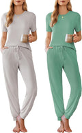 Ekouaer Pajamas for Women Set 2 Pack Lounge Set Short Sleeve Pjs Joggers Long Pants Loungepwear with Pockets