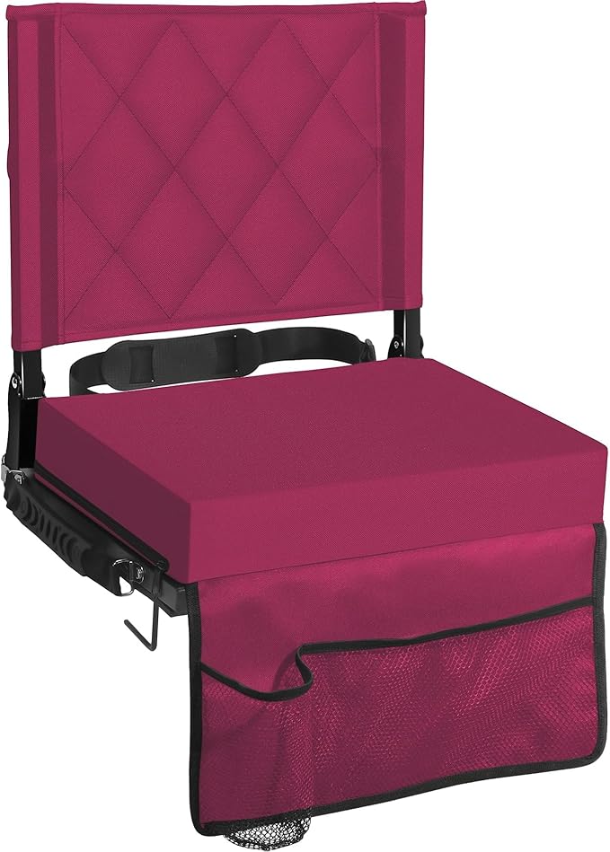 Sheenive Stadium Seats for Bleachers with Back Support, Bleacher Seats with Backs and Cushion Wide, Padded Portable Folding Comfort Stadium Chair with Shoulder Strap, Perfect for Sports Events, Maroon