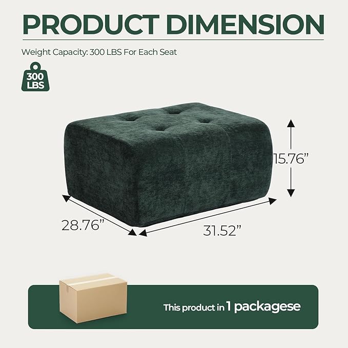 YAAREE 129.23”Modular Sectional Couch for Living Room, Modren L-Shape Cloud Sectional 4-Seater Sofa with 2 Movable Ottomans, Woven Texture Upholstery Boneless Couch, No Assembly, Green