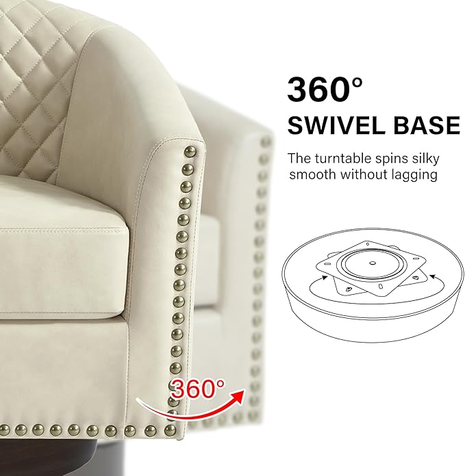 DREAMSIDEA Swivel Barrel Accent Chair, Comfy Modern Upholstered Round Faux Leather Arm Chair for Living Room, Bedroom（Beige, Set of 1