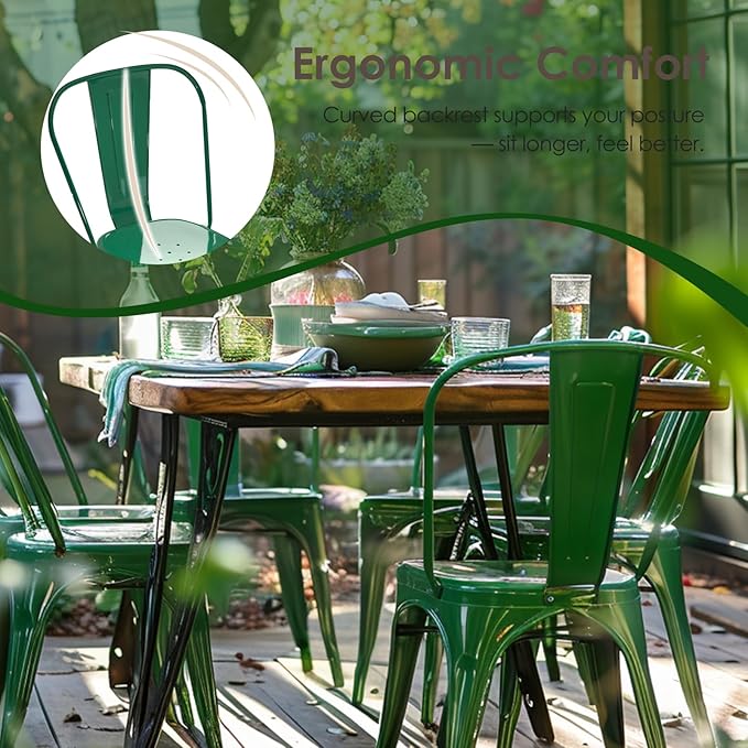 Metal Dining Chairs Set of 6,Stackable Tolix Chair Indoor/Outdoor for Kitchen,Cafe,Restaurant,Bistro & Patio Multiple Colors(Green)