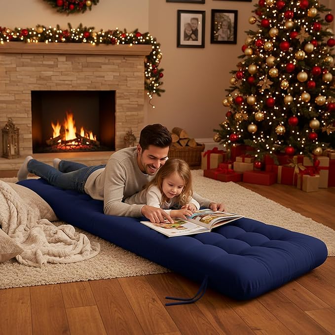 Vercraft Long Floor Cushion Large Floor Cushion with Brushed Cotton 74.8 x 27.5 x 3.15 in Jumbo Lounger Pillow for Outdoor Indoor Bay Window Meditation Yoga Reading Sleeping (Navy Blue)