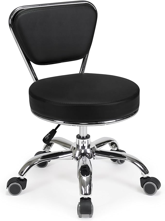 MAYAKOBA Dayton Rolling Stool with Backrest – Black Pneumatic Seat, Adjustable Height 13"-15", Ergonomic Design for Home Office, Garage, Gardening, Lab, School, Mechanic Tasks