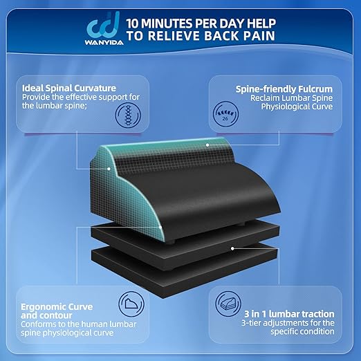 WANYIDA Lumbar Orthotic Traction Roll Device, Lower Back Stretcher for Pain relief, Back Traction for Lumbar Decompression, 3 Height Adjustable Lumbar Stretcher, Chiropractic