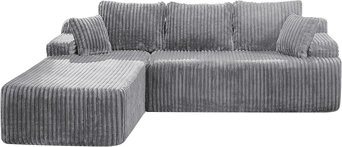 Modular Sectional Sofa Couches L-Shape Couch 3 Seat Modular Sofa Memory Foam Sectional Couches for Living Room, Cloud Couch with Oversized Chaise (Light Grey Stripe, 108" Left Facing Chaise)