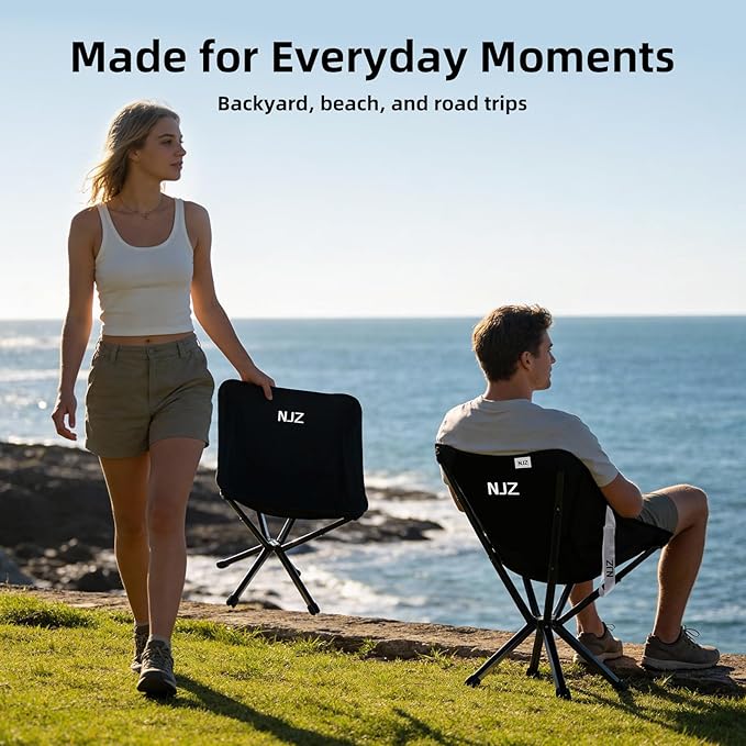 NJZ Lightweight Folding Camping Chair — Compact & Easy to Use, Portable Chair for Everyday Outdoor Comfort, Beach, Camping, Travel & Backyard