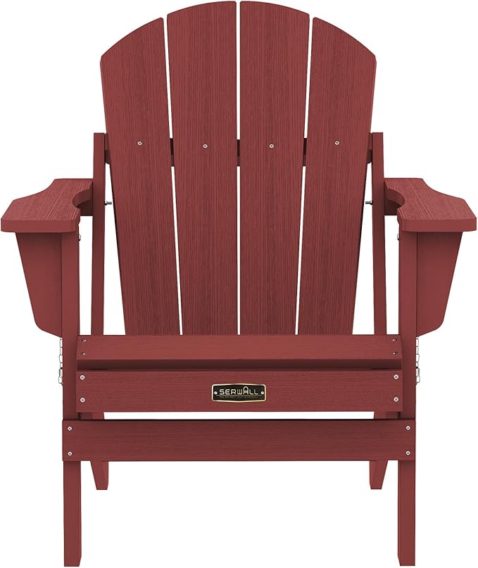 SERWALL Folding Adirondack Chair Set of 6 Weather Resistant for Patio - Red