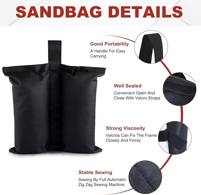 ABCCANOPY Canopy Weights 150 LBS Gazebo Tent Sand Bags,4pcs-Pack (Black)