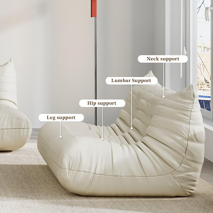 Comfy Lazy Floor Sofa Couch,Soft Armless Chair,Faux Leather Lounge Chair,Corner Relax Sofa Couch for Living Room Bedroom,Salon Office,Adults(Cream White)