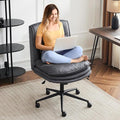 VINGLI Cloud Criss Cross Legged Chair,18" High Back Armless Home Office Desk Chair with Wheels,Wide Adjustable Comfy Padded Seat Task Computer Chair,Modern Swivel Makeup Vanity Chair,Microfiber,Grey