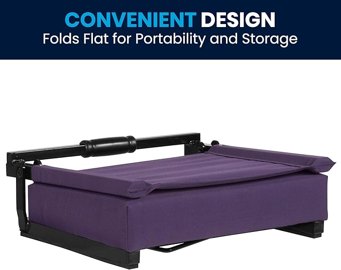 Flash Furniture Grandstand Portable Stadium Seats for Bleachers or Benches, Folding Padded Stadium Chairs with Handle, Pack of 2, 500 lb. Weight Capacity, Dark Purple