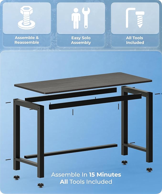 43" Home Office Desk Modern Computer Desk 43.3x23.6x29.5 inches PC Table with Thicken Frame Industrial Style Sturdy Metal Frame Furniture for Writing Gaming Black+Black