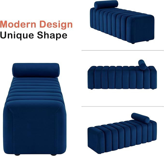 MCombo Waiting Room Benches, Guest Reception Lobby Chairs for Salon, Velvet Upholstered Ottoman for Bedroom Entryway 4698 (Blue)
