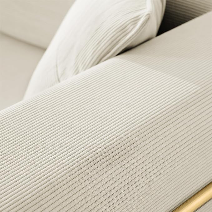 Antetek Convertible Futon Sofa Bed, 3 Seater Modern Corduroy Foam Floor King Size Bed Fold Out Sleeper Lounge Loveseat Sofa Couch with 2 Throw Pillows for Living Room Bedroom Guest Room, Beige