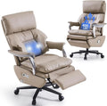 EMIAH Ergonomic Office Chair with Foot Rest Electric Executive Office Chair Reclining with Massage Big and Tall High Back Computer Chair with Wheels, Sustainable Leather (Light Khaki)