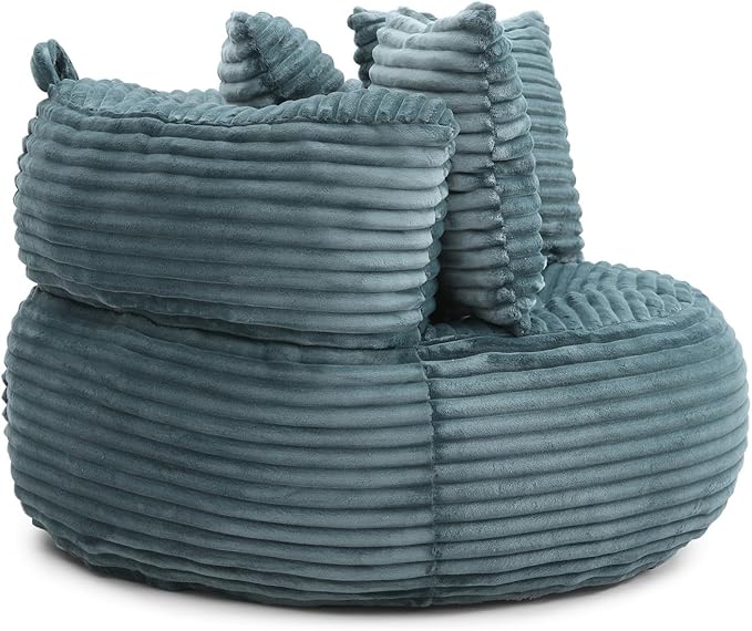 Bean Bag Chair, Corduroy Oversized Chair for Adults, Comfy Big Accent Sofa Lounge Floor Chair, Stuffed Bean Bag Couch for Gaming, Reading, Living Room, Bedroom, Turquoise