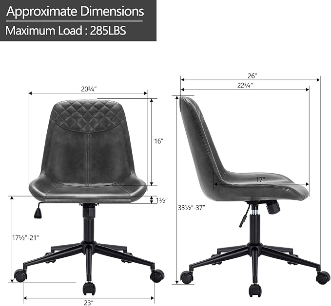 DUHOME Modern PU Leather Office Chair Desk Chair Swivel Computer Chair Grey