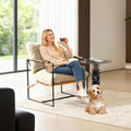VINGLI 28" Wide Plush Upholstery Sling Modern Accent Chair with Metal Frame, Cute Reading Armchair with Removable Seat Cushion & Tan Microfiber Seat Base, Lazy Chair for Bedroom & Lounge, Beige