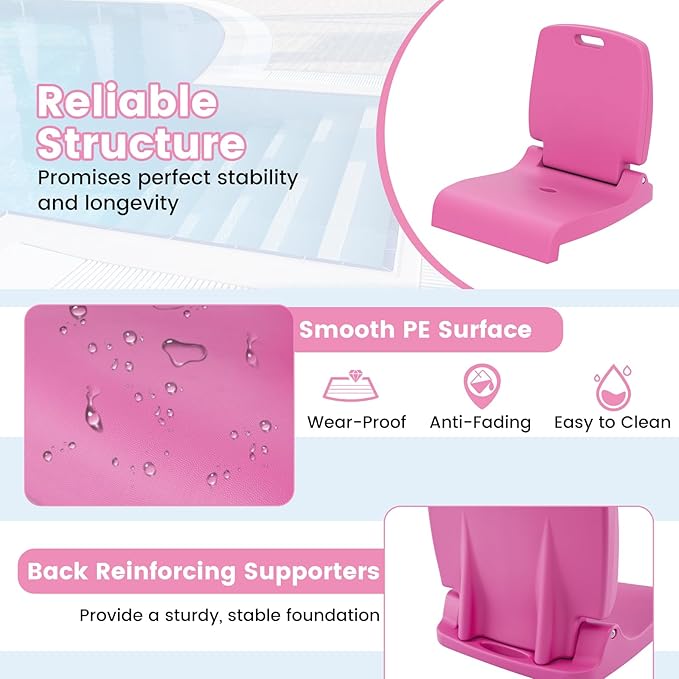 Goplus Poolside Chair for Edge of Pool, Foldable Portable Flip Seat w/Back Support & 2 Handles, Lightweight Outdoor Camping Chair for Stadium, Tailgating, Fishing, Boats, Beach (Pink, 1 Pack)