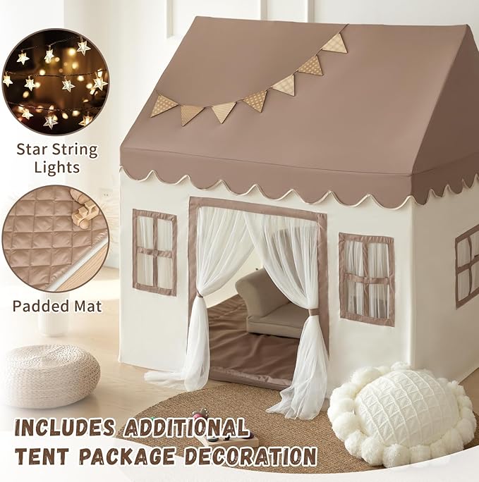 Kids Play Tent with Padded Mat, Large Playhouse for Kids Play House Indoor Castle Bed Tent for Toddler, Kid Toys for Boys and Girls Birthday House Gift