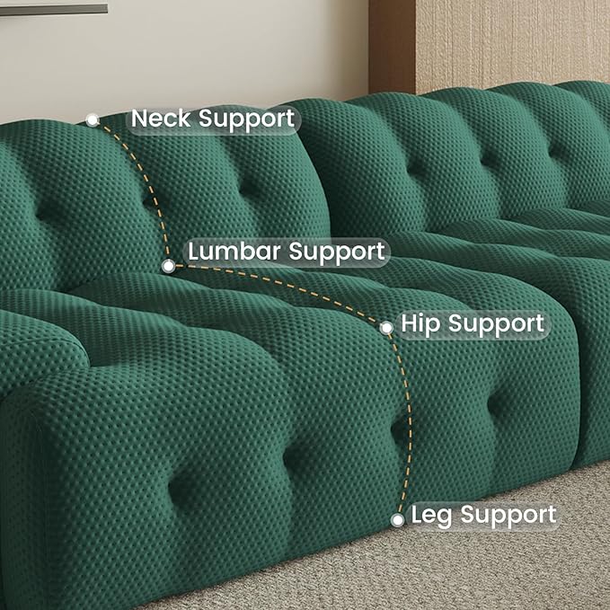 Oversized Loveseat Sofa, 3D Mesh Fabric Comfy Sectional Cloud Sofa Couches, Curved Couch for Living Room, Office, Apartment,No Assembly Required (Green, 102.4")